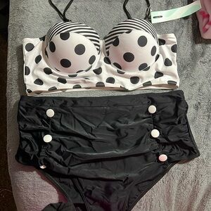 NWT 2 piece high waisted bathing suit.  Top is padded w/ underwire.